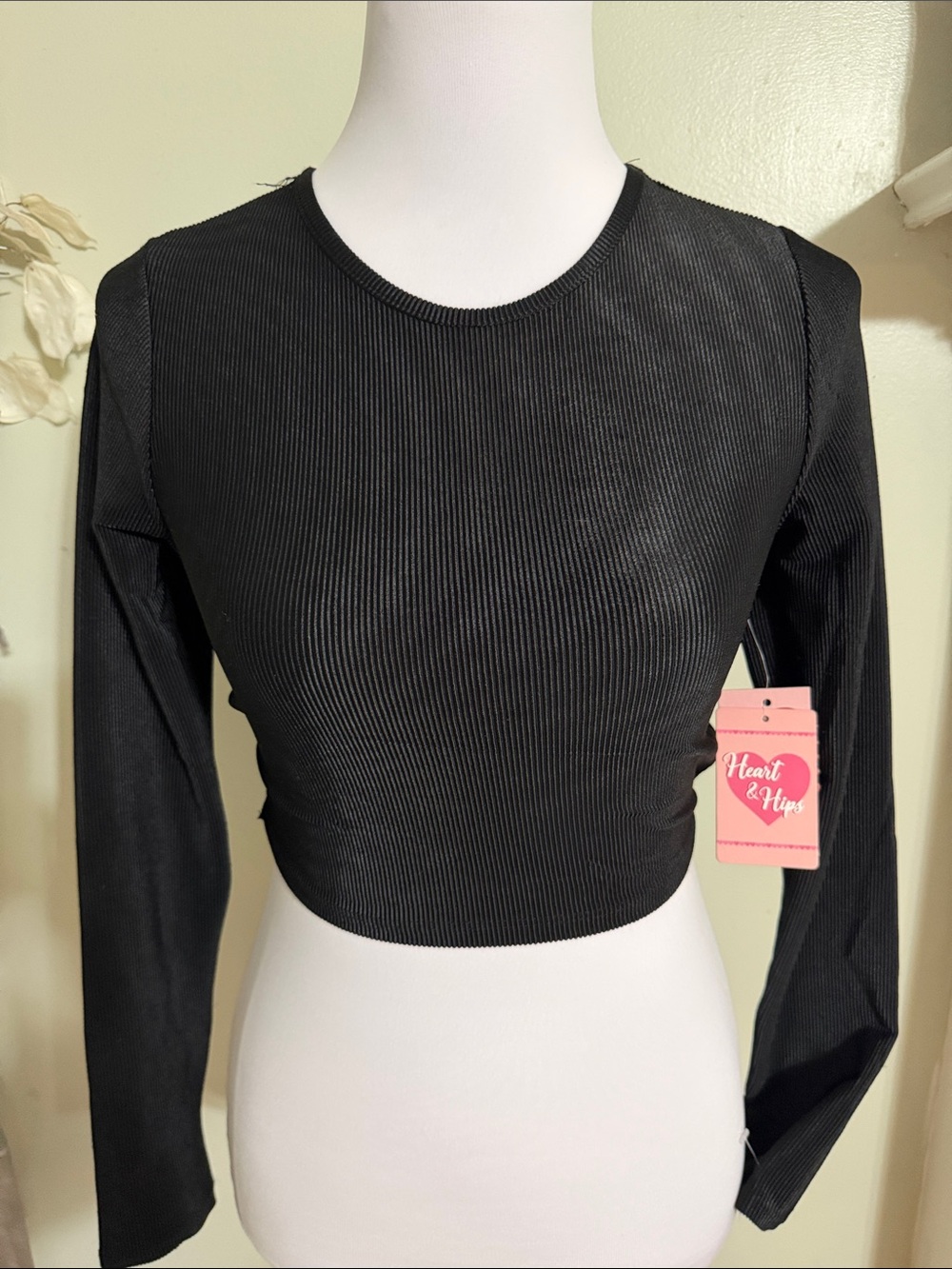 Heart & Hips Black Ribbed Long-Sleeve Crop Top - Picture 2 of 5